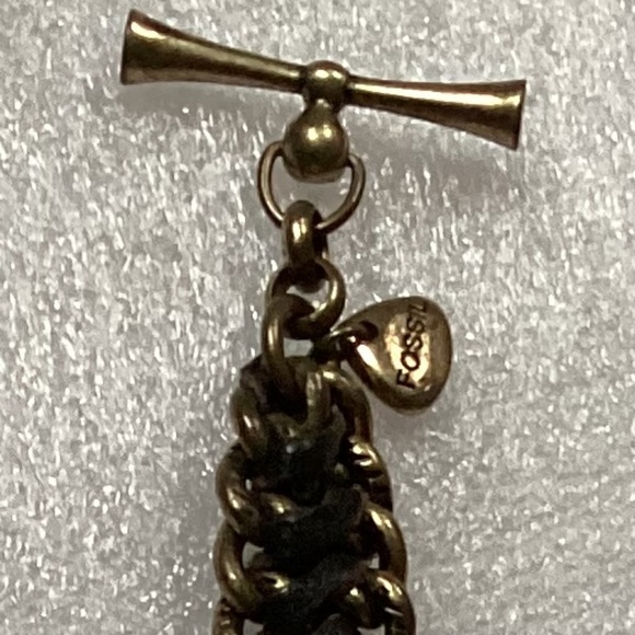 Vintage Fossil Toggle Black Leather/Gold-tone Bracelet - Picture 7 of 10